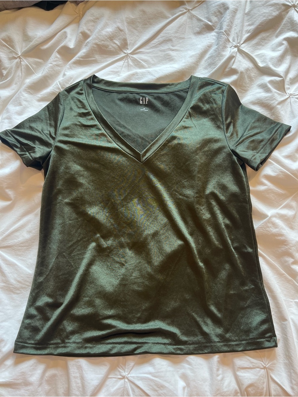 GAP Women's Dark Green Satin V-Neck Tee